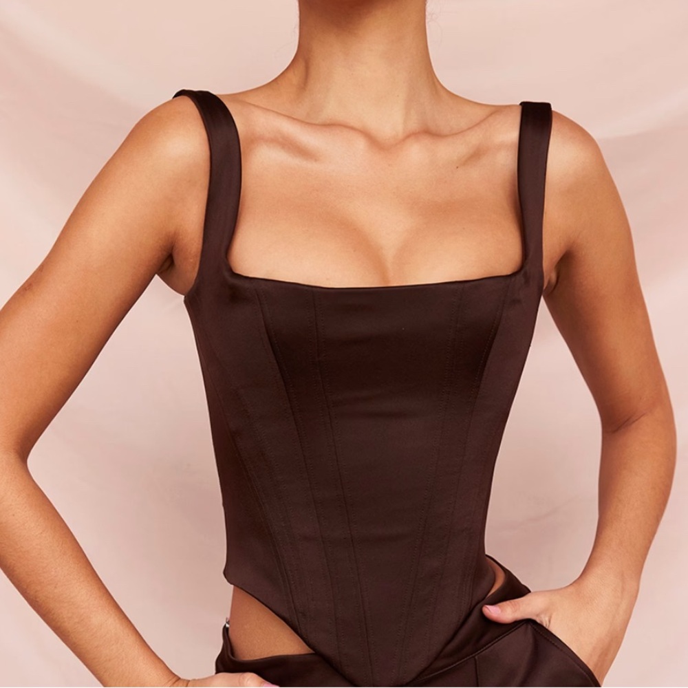 House of CB satin Brown Corset Top - Picture 3 of 4